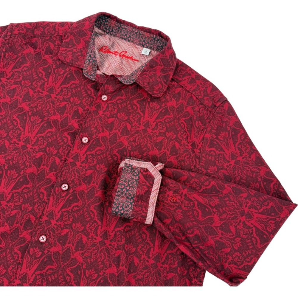 ROBERT GRAHAM XL Button Down Shirt Burgundy Demask Paisley Classic Fit Flip Cuff